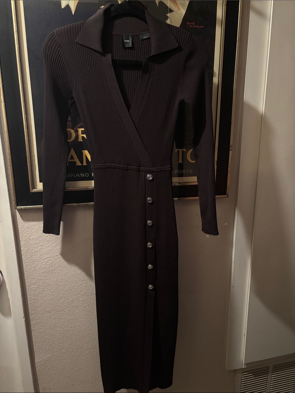 Pinko Brown Ribbed Midi Dress with Side Buttons - Picture 7 of 16